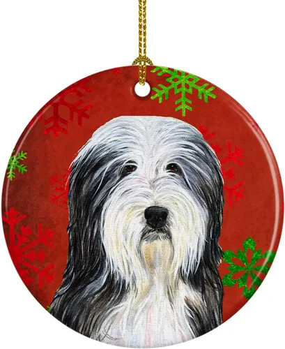 Miniatura 29 de Caroline's Treasures Bulldog English - Copos de nieve rojos y verdes, adorno de cerámica de Navidad, decoración colgante para el hogar, Navidad