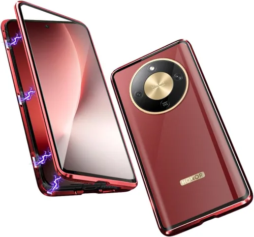 Miniatura 14 de QUIETIP Funda magnética para Honor Magic 8 Lite/Honor X9d, marco de metal de doble cara cubierta de vidrio templado transparente, negro