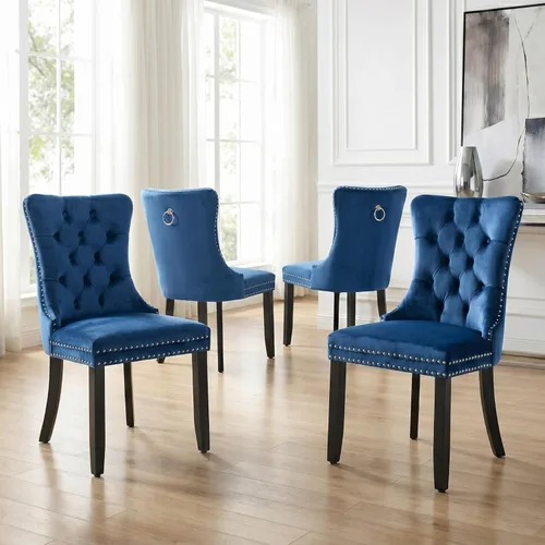 Miniatura 118 de Velvet Dining Chairs Set of 2, Tufted High Chairs with Nailhead Trim, Pull Ring, Black Solid Wood Legs, Elegant Upholstered Accent Chairs for Dining