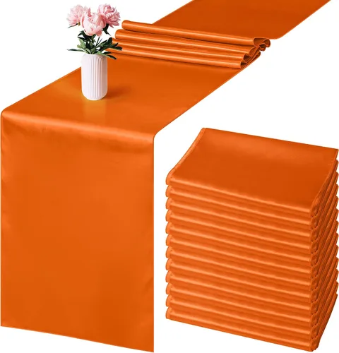 Miniatura 9 de Aneco Paquete de 4 caminos de mesa de satén de 12 x 108 pulgadas de largo, seda brillante y tela suave, camino de mesa para fiesta de banquete
