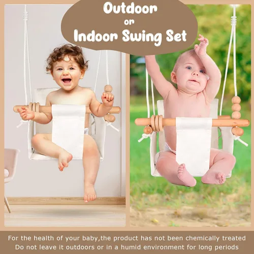 Miniatura 6 de Columpio para Bebé Interior y Exterior Asiento de Columpio para Niños Pequeños con Cinturón de Seguridad, Columpios Colgantes de Lona para Exterior