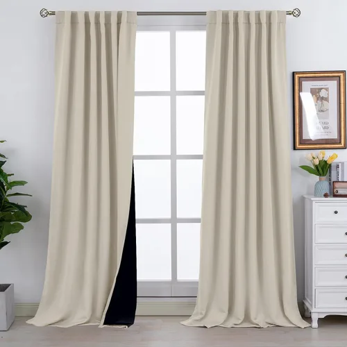 Miniatura 101 de BGment Cortinas 100% opacas beige de 63 pulgadas de largo con forro aislante térmico, bolsillo para varilla y lengüeta trasera de doble capa