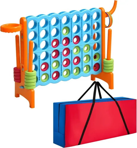Miniatura 12 de COSTWAY Juego gigante gigante de 4 en puntuación con bolsa de transporte, juego de 2.5 pies para interiores y exteriores con aro de baloncesto