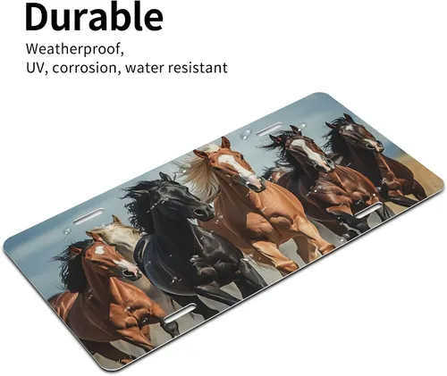Miniatura 4 de Placa de matrícula de caballo corriendo para el frente del auto con 4 agujeros, divertida, de aluminio, metálica para accesorio de auto, etiqueta