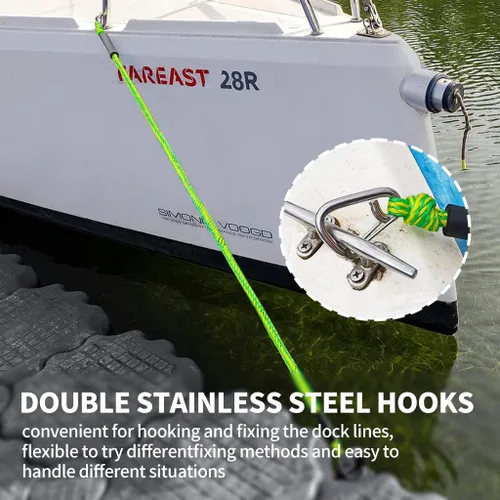 Miniatura 5 de Cuerda de muelle para lancha con clips dobles de acero inoxidable 316, accesorios para botes bajos, kayak, pontón, embarcaciones, Waverunner, Verde