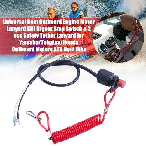 Miniatura 3 de Cordón universal fuera de borda para motor para matar el motor con interruptor de parada urgente/cordón de seguridad, 2 piezas compatible
