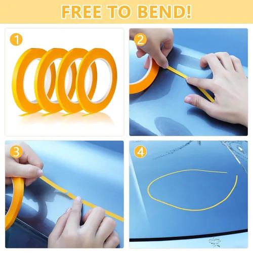 Miniatura 3 de Epakh 4 rollos de cinta para rayas finas, cinta de enmascarar de 1/16, 1/8, 1/4 y 1/2 pulgadas de ancho, para pintores automotrices DIY arte