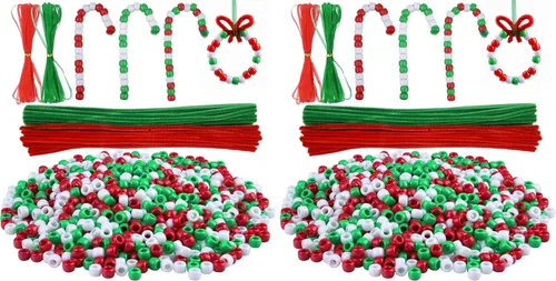 Miniatura 8 de Livder Kit de adornos de cuentas de Navidad, incluye 1000 cuentas de plástico rojo, verde y blanco, 60 tallos de chenilla, cinta de 64 pies