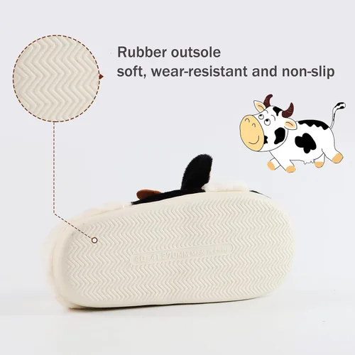 Miniatura 3 de Fuzzy Cow Slippers for Women Men, Cute Cotton Animals House Shoes Fluffy Plush Slippers for Girls Indoor Living Room Bedroom