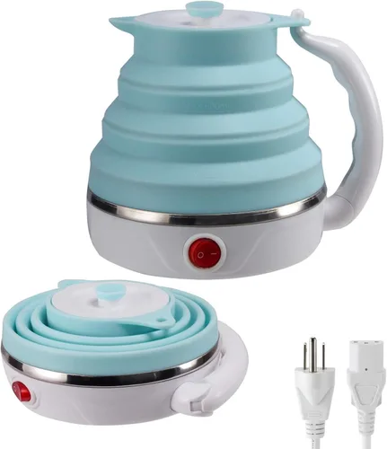 Hervidor eléctrico plegable de viaje, hervidor eléctrico portátil de doble voltaje, hervidor eléctrico Collpasible, hervidor de té de silicona de