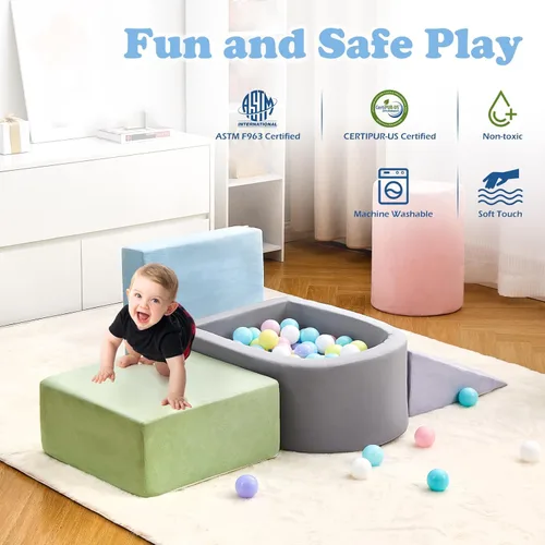 Miniatura 6 de Juguetes de escalada para niños pequeños, bloques de espuma para escalar con foso de bolas para bebé, juego de escalada suave para niños pequeños