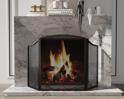 Miniatura 8 de Lizh Metalwork - Pantalla de chimenea de hierro forjado de 3 paneles, 48 pulgadas de largo x 29 pulgadas de alto, protector de chispas con diseño