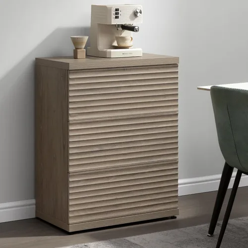 Miniatura 23 de SICOTAS Aparador buffet con almacenamiento, moderna credenza de acento acanalada con 3 cajones más grandes, mesa consola multimedia de mediados