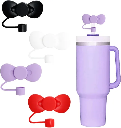 Miniatura 12 de Juego de 4 fundas de popote con diseño de estrella compatibles con vasos Stanley de 30 y 40 onzas, reutilizables, bonitas puntas de popote