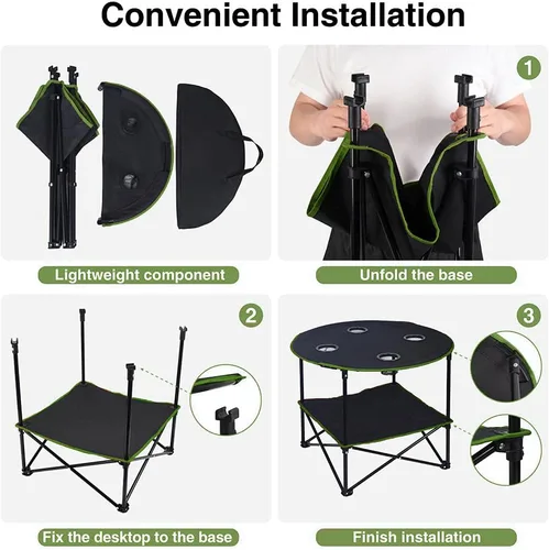 Miniatura 6 de LEADALLWAY Mesas de Camping Plegables Ligeras Mesa Portátil para Exteriores con 4 Portavasos y Bolsas de Transporte para Picnic al Aire Libre, negro