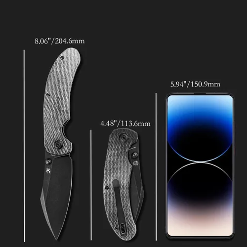 Miniatura 5 de KANSEPT Nesstreet Cuchillo plegable de bolsillo para hombre, EDC y camping, material CPM-S35VN de 3.58 pulgadas, mango de micarta negro, transporte