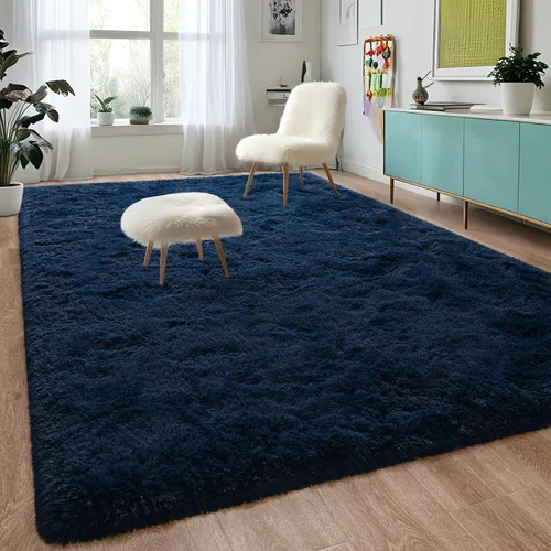 Miniatura 8 de DweIke Alfombras esponjosas de color azul marino para dormitorio, sala de estar, 3 x 5 pies, suave, felpa shaggy, color azul oscuro, para niñas