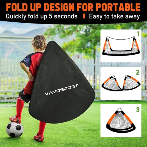 Miniatura 4 de VAVOSPORT Juego de porterías de fútbol para niños para patio trasero, 2 redes portátiles de 4 x 3 / 6 x 4 pies, mini equipo de entrenamiento