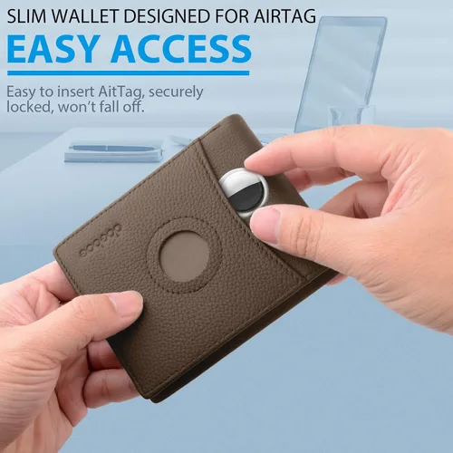 Miniatura 6 de doeboe Billetera triple con bolsillo para monedas, billetera Airtag con bloqueo RFID, cartera para tarjetas de crédito para hombre, de piel