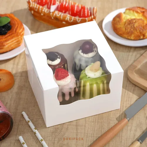Miniatura 4 de 25 cajas para pastel enrollado, cajas de panadería blancas con ventana, 5x5x3.5 pulgadas, cajas para galletas, contenedor para pastel de calabaza