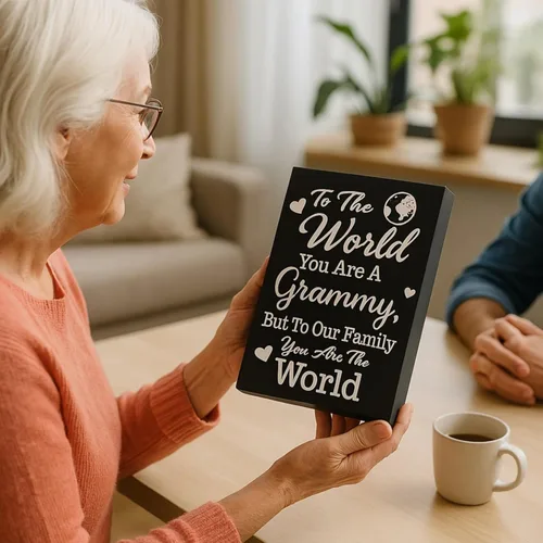 Miniatura 3 de JennyGems Regalos de Grammy – Cartel de madera «To The World You Are A Grammy But To Family You Are World» – Estante sentimental o decoración