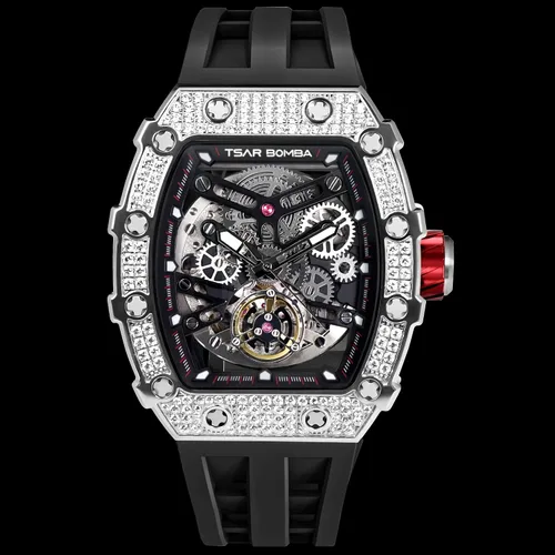Miniatura 9 de Tonneau - Reloj automático para hombre, reloj de esqueleto de lujo para hombre, mecánico, resistente al agua, analógico, reloj de pulsera