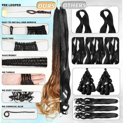 Miniatura 6 de Rizos franceses de cabello de ganchillo para mujeres negras, 14 pulgadas, paquete de 8 unidades, de color marrón degradado a rubio, suave