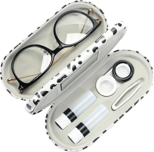 Miniatura 7 de Muf Funda portátil 2 en 1 para lentes de contacto y funda para anteojos, diseño de doble uso con espejo integrado, pinzas y botella de solución