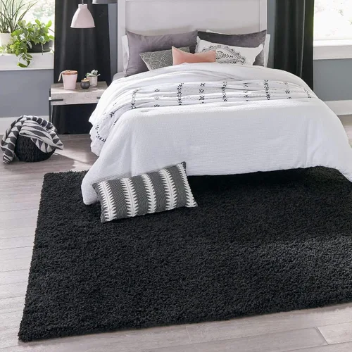 Miniatura 83 de Unique Loom Zuniga Solid Shag Collection alfombra moderna de felpa negra de área (7' 0 x 10' 0)