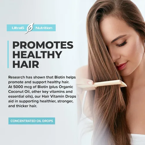 Miniatura 4 de Ultra6 Nutrition Biotina líquida con vitaminas para el cabello, vitamina C, E, B6 y aceite de coco orgánico, biotina líquida para el cabello