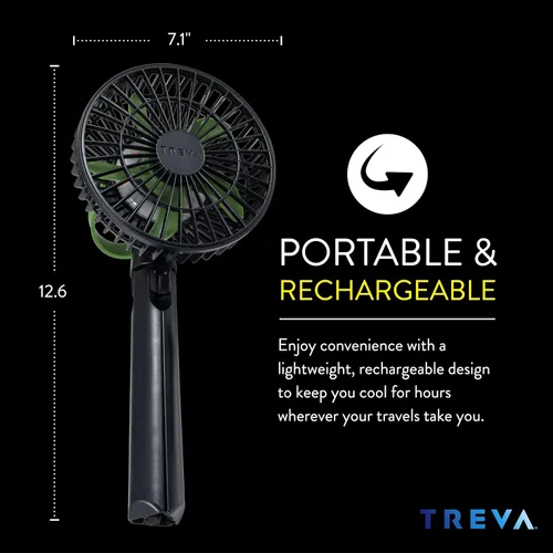 Miniatura 6 de Treva Ventilador de trípode de 5 pulgadas con luz incorporada y soporte de teléfono adjuntable, mini ventilador recargable de 3 velocidades
