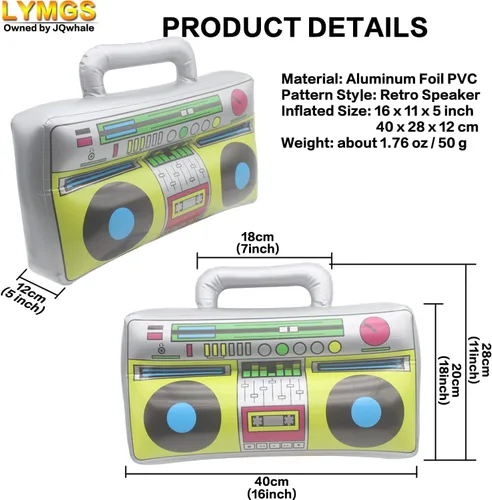 Miniatura 2 de Juguete inflable de 16 pulgadas para fiesta de radio Boombox, 16 pulgadas, grande, inflable, retro, 80s y 90, caja de bocina, decoración de globo