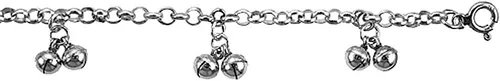 Miniatura 2 de Pulsera de plata de ley con dije de cascabel doble para mujer, 0.472 in, se adapta a muñecas de 7 a 8 pulgadas, Metal