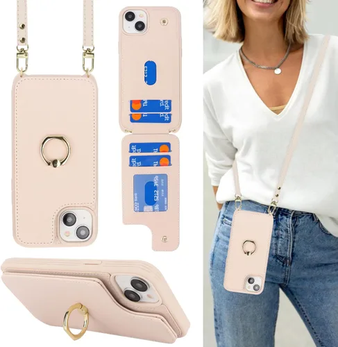 Miniatura 12 de Lipvina Funda para iPhone 15 Pro con Portador de Tarjetas para Mujeres, Funda de Teléfono iPhone 15 Pro con Correa, Cordón Cruzado, Soporte
