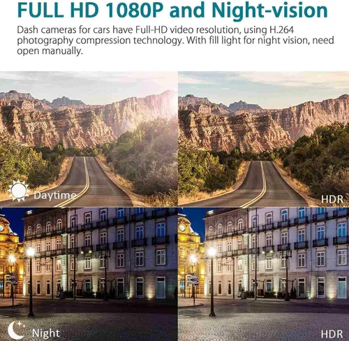 Miniatura 4 de Cámara de salpicadero, cámara de tablero frontal y trasera, cámara de tablero de 4 pulgadas para automóviles, 1080P, gran angular de 170°, visión