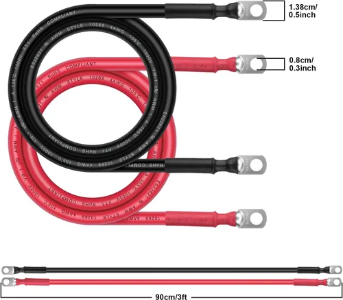 Miniatura 2 de iGreely - Cables de batería de calibre 4 para inversor de corriente con lengüetas de 5/16 pulgadas para panel solar, motocicleta, caravana y marina
