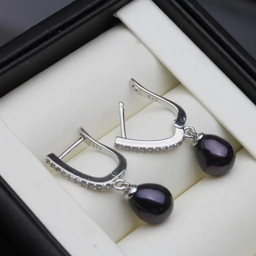 Miniatura 5 de Aretes colgantes de plata de ley 925 real de 8 a 0.354 in, color negro, blanco, gris, perlas cultivadas de agua dulce, joyería para mujeres y niñas