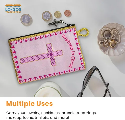 Miniatura 13 de Bolsa de rosario católico, estuche de rosario de bautismo para niños con números 6:24-26, versículo de la Biblia, 4 x 6 pulgadas, joyería y monedero