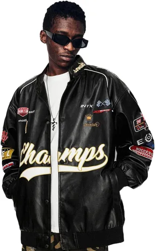 Aelfric Eden Chaqueta de motocicleta para hombre, chaqueta de carreras bordada con letras Blackair, chaqueta de moto para mujer, abrigos vintage
