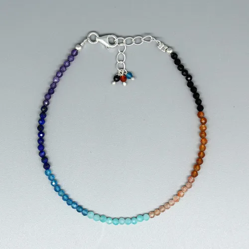 Miniatura 3 de Pulsera ajustable de plata esterlina 925 con cuentas completas para mujer, cuentas de piedras preciosas naturales, pulsera delicada, regalo