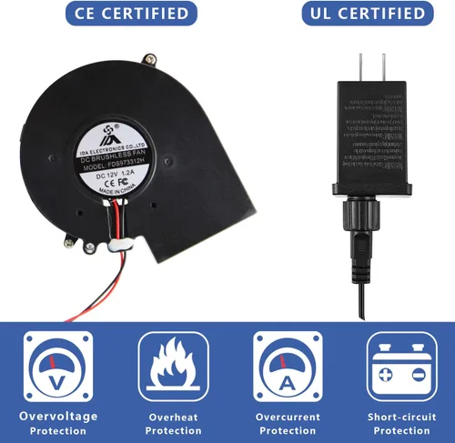 Miniatura 4 de Soplador de aire para inflables de 12V 1.2A con ventilador de repuesto de 3 luces LED para decoración inflable de jardín, patio, Halloween, Navidad