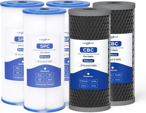 Cartuchos de repuesto de filtro de agua de 2 etapas de 10 x 4.5 pulgadas para toda la casa, sedimento plisado de 20 micras y filtros de agua de