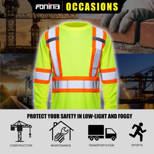 Miniatura 7 de FONIRRA Paquete de 3 camisetas de seguridad de manga larga reflectantes de alta visibilidad, camisas de trabajo de construcción ANSI Clase 3