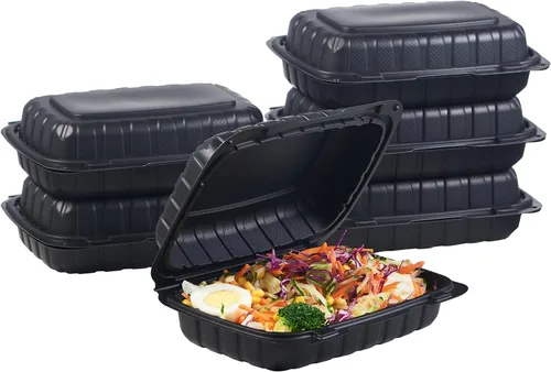 Miniatura 12 de Jaluxing 100 unidades de contenedores desechables de plástico transparente con bisagras para llevar alimentos, 15 cm de ancho, envases desechables