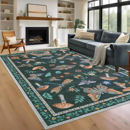 Miniatura 23 de ROYHOME - Alfombra con diseño de hongos e insectos, para pasillos, cocina o baño, antideslizante, lavable, suave, larga, 2 x 6, beige