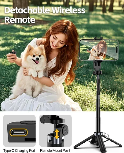 Miniatura 6 de UBeesize Mini trípode para selfie stick con control remoto recargable, soporte de teléfono de viaje de tamaño bolsillo con gancho, soporte giratorio