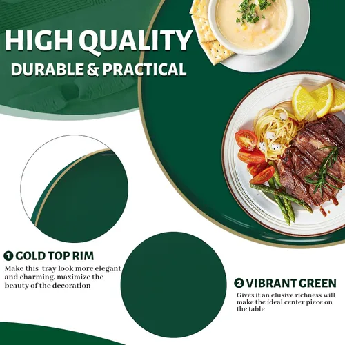 Miniatura 3 de MAONAME - Bandeja decorativa verde oscuro, bandeja de servir redonda de 13 pulgadas con asas, bandejas de plástico para mesa de café, bandejas