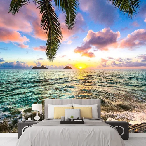 Miniatura 7 de Mural de pared 3D de atardecer atardecer, paisaje oceánico, removible, autoadhesivo, decoración de pared, para niños y niñas, habitación de niños