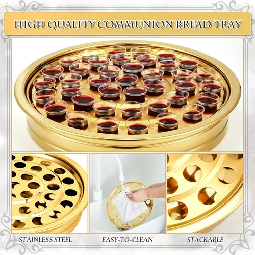 Miniatura 3 de Zhehao - 1 bandeja de comunión con cáliz desechables para suministros de iglesia, cada juego de suministros de comunión de 40 agujeros, bandejas