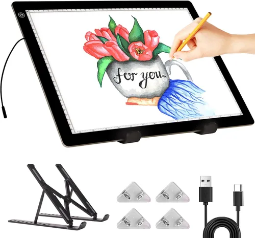 Miniatura 8 de Almohadilla de Luz A3, 6 Niveles y Regulable Sin Escalones Tablero de Luz para Pintura de Diamante, Caja de Luz Ultra-Delgada con Clip Magnético